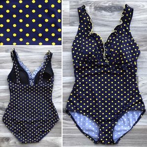 Gabar Ruffle Trim Polka Dot Maillot Swimsuit